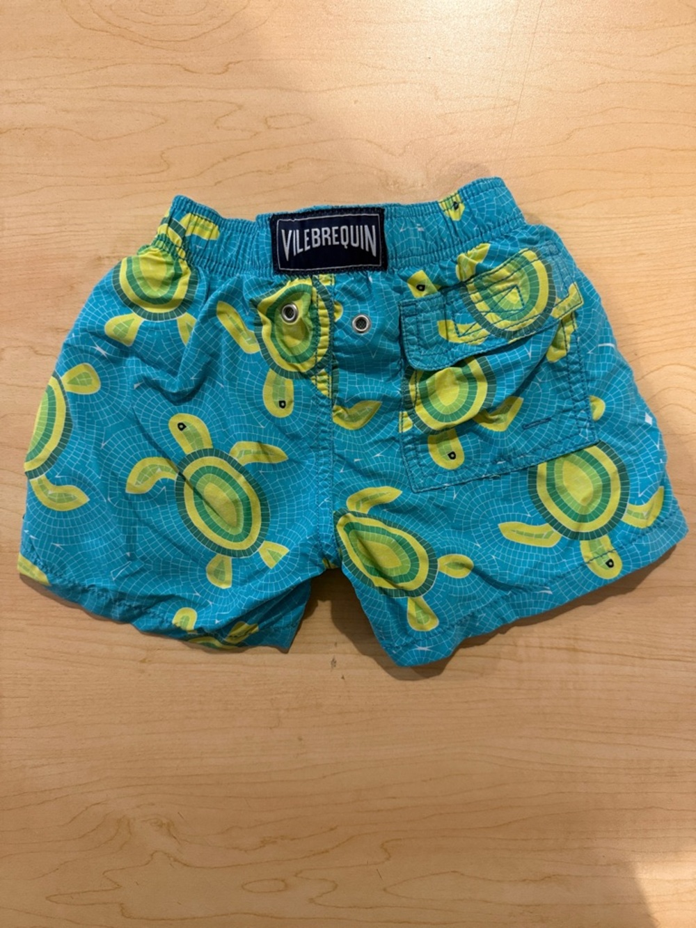 Vilebrequin Turquoise Swim Shorts with Green/Yellow Turtle Print 2T